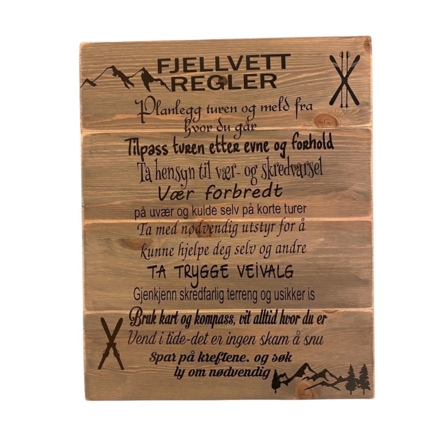Fjellvettregler Skilt - Håndlaget Treskillt 40x50 cm