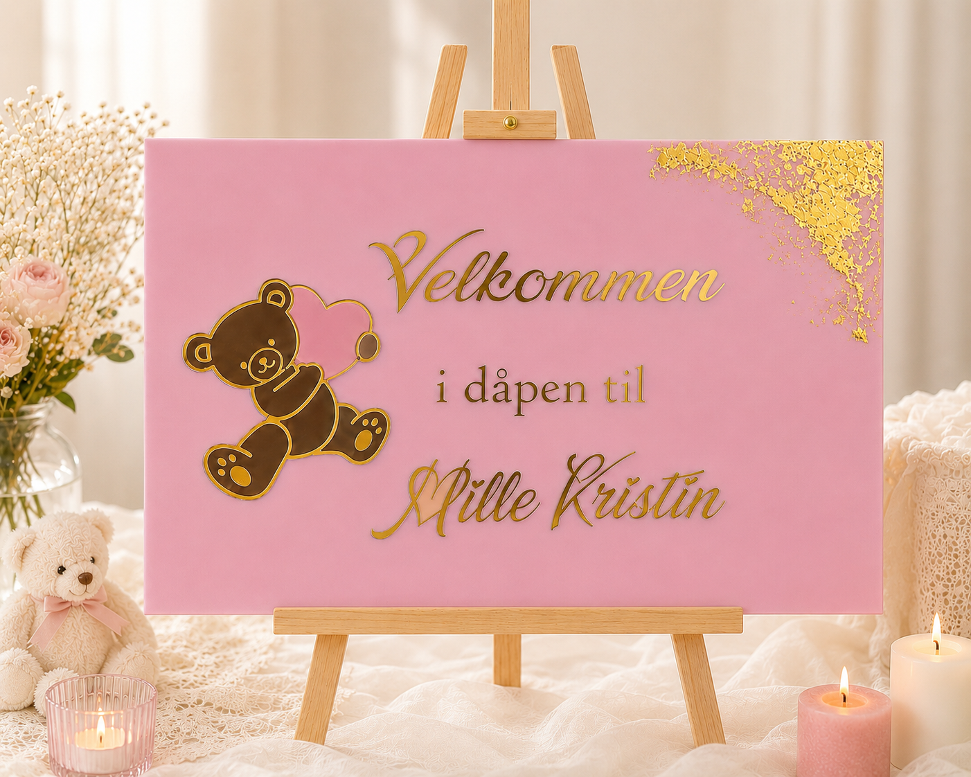 Personlig velkomstskilt i akryl – dåp og navnefest