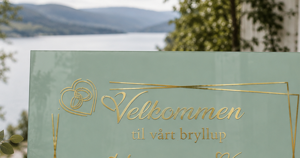 Personlig velkomstskilt i akryl til bryllup, dåp og konfirmasjon