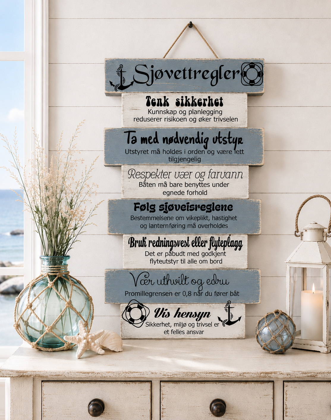 Fjellvettregler og sjøvettregler – treskilt til hytta