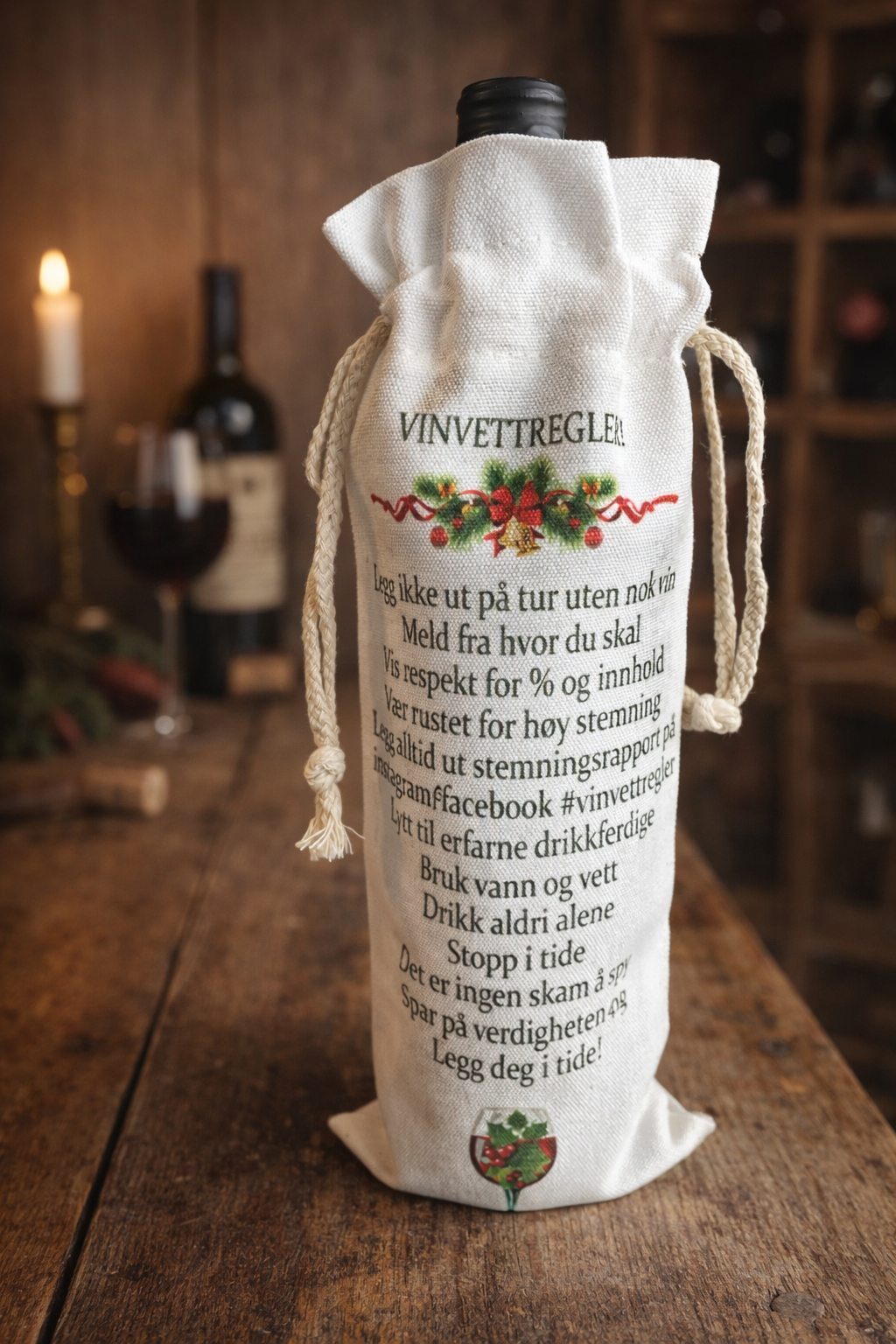 Vinpose i solid materiale – 35x14 cm – med personlig tekst