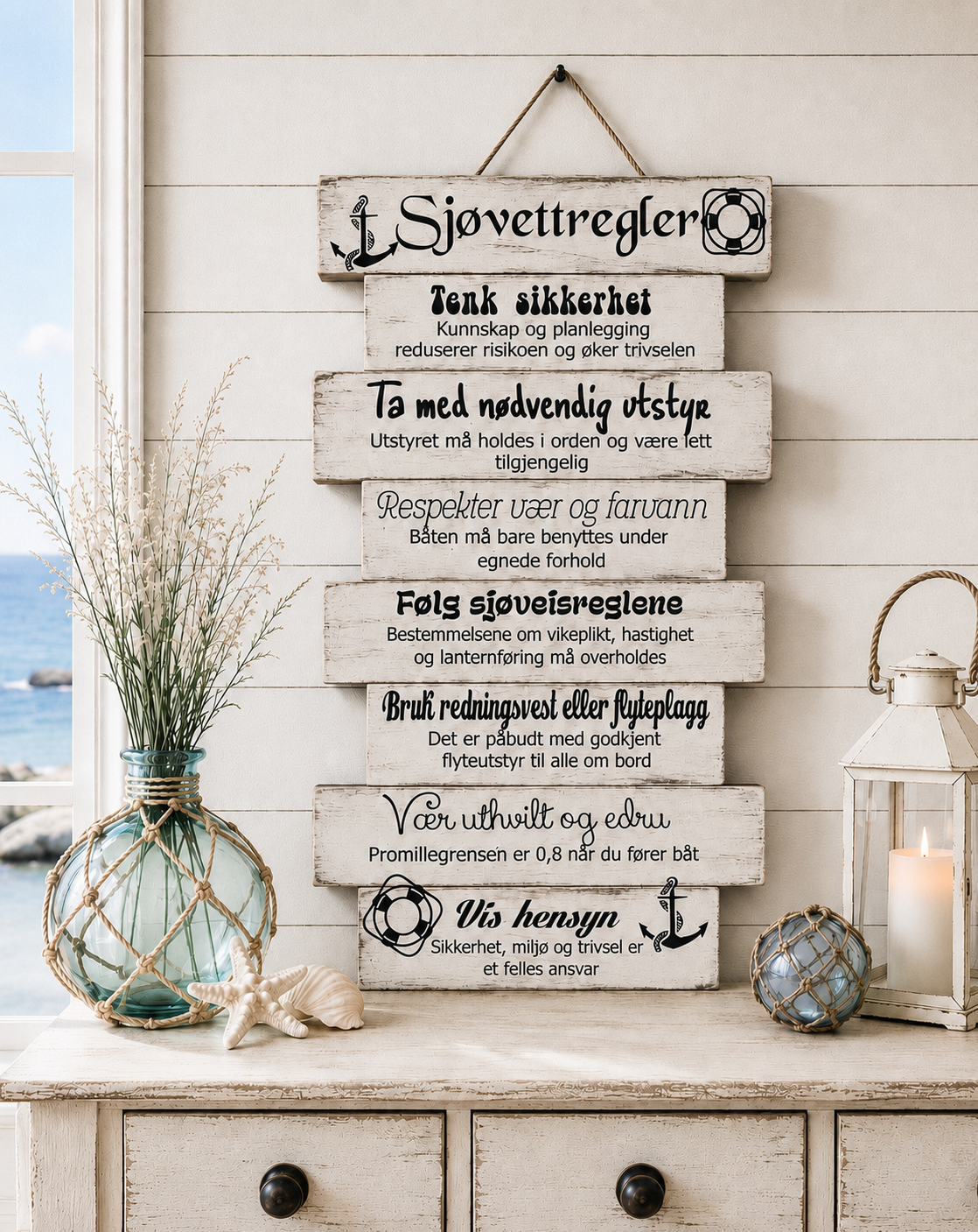 Fjellvettregler og sjøvettregler – treskilt til hytta