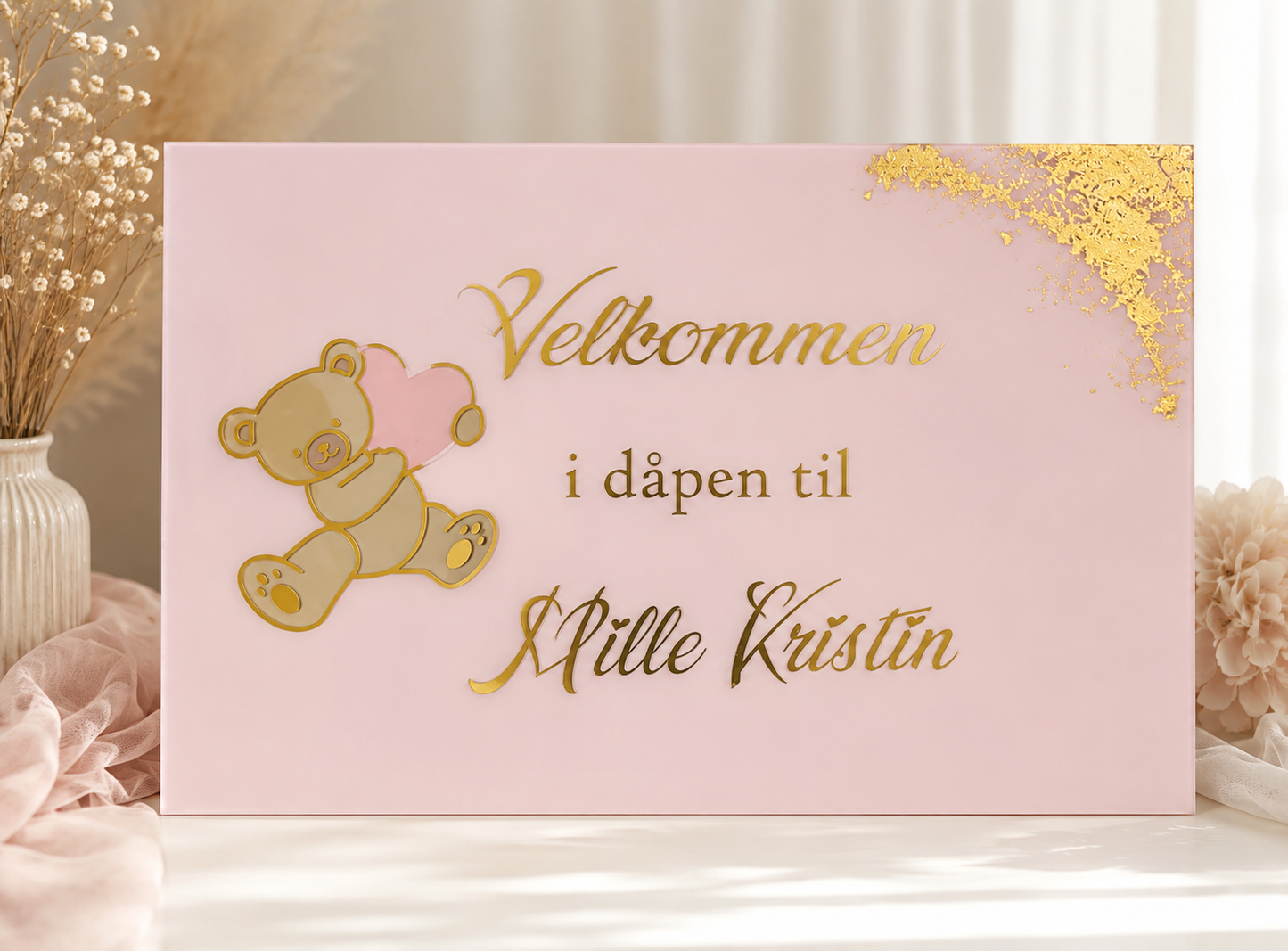 Personlig velkomstskilt i akryl – dåp og navnefest