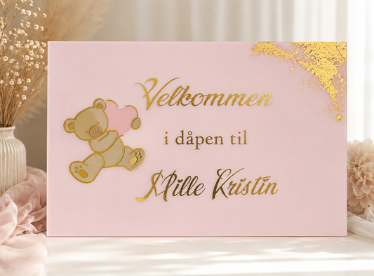 Personlig velkomstskilt i akryl – dåp og navnefest