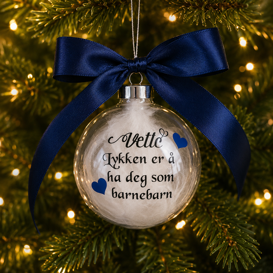 Personlig julekule i glass – med egen tekst
