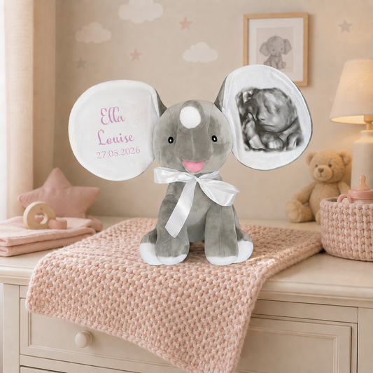 Personlig bamse- elefant med navn og  motiv