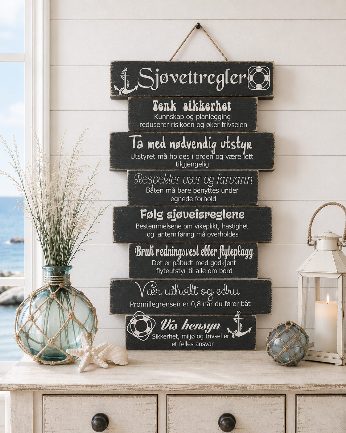 Fjellvettregler og sjøvettregler – treskilt til hytta