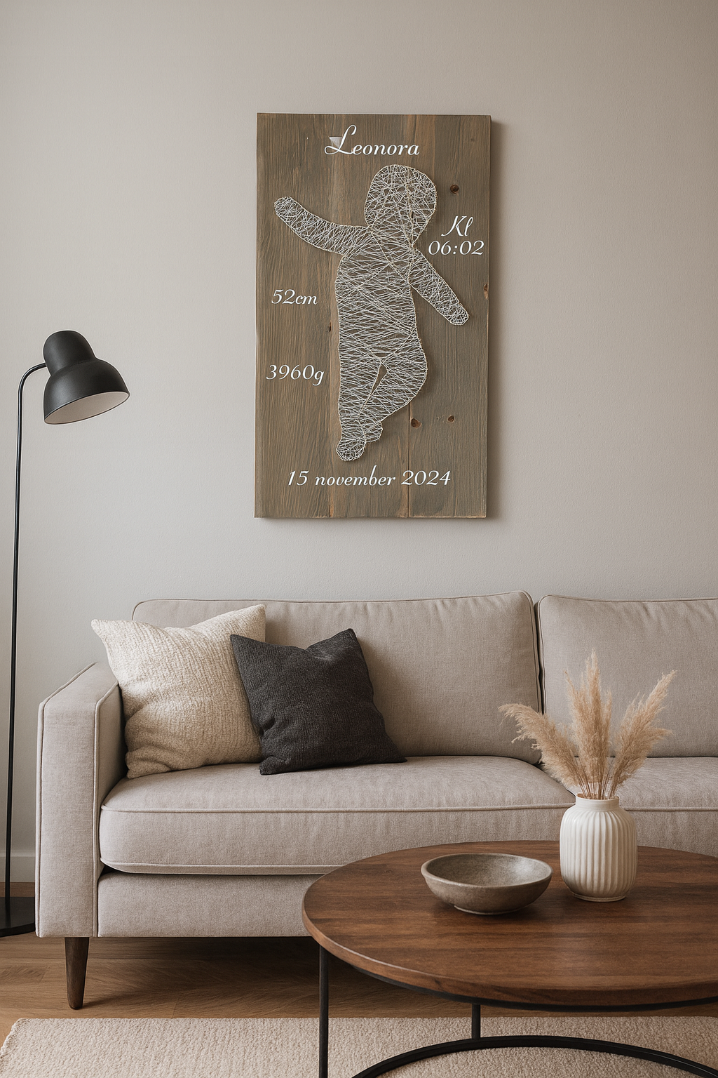 Unik og personlig tråbaby-dekor i ekte størrelse (1:1)