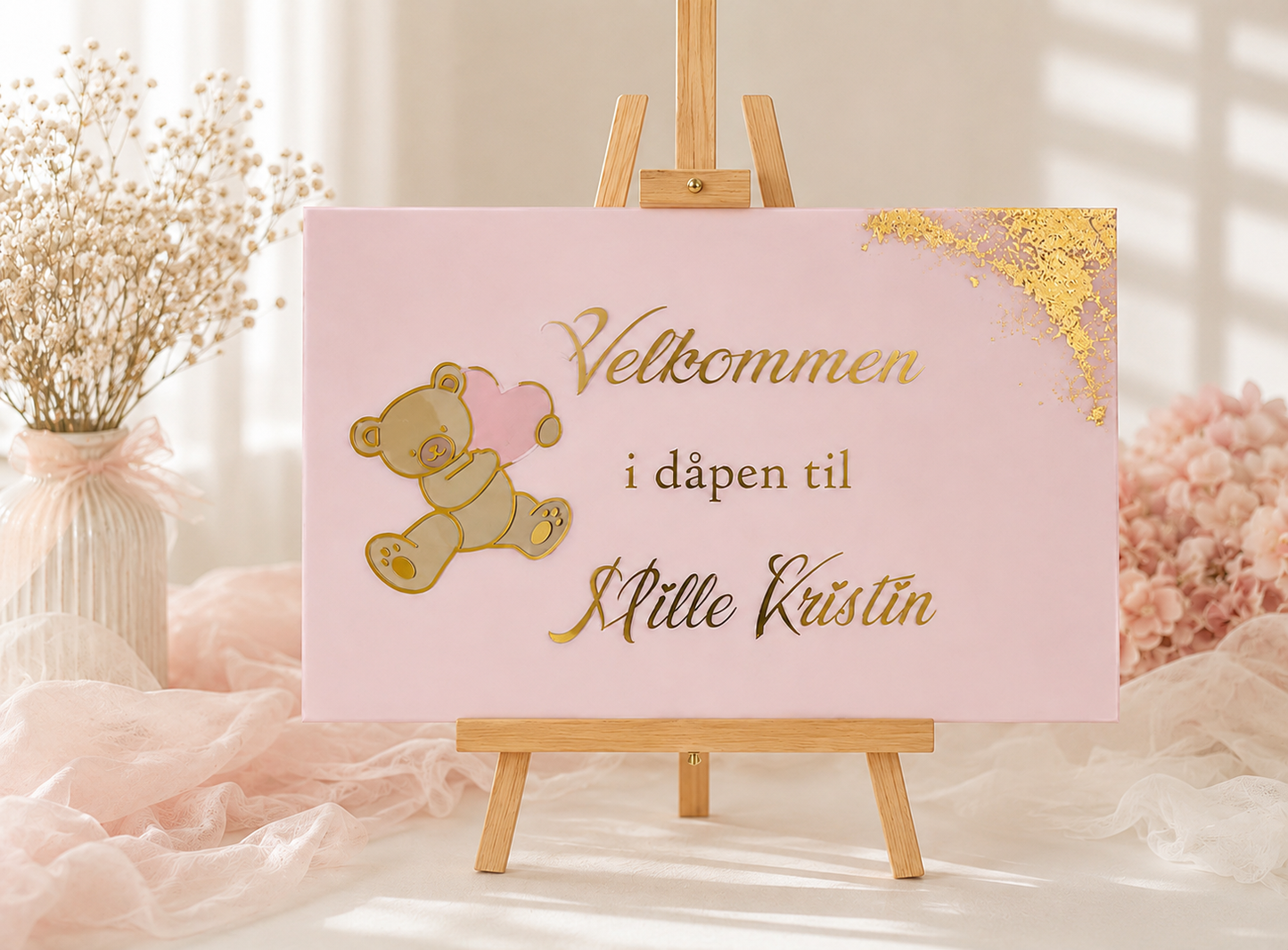 Personlig velkomstskilt i akryl – dåp og navnefest