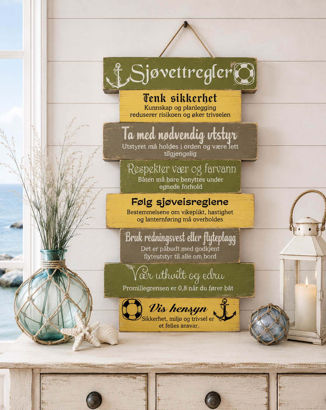 Fjellvettregler og sjøvettregler – treskilt til hytta
