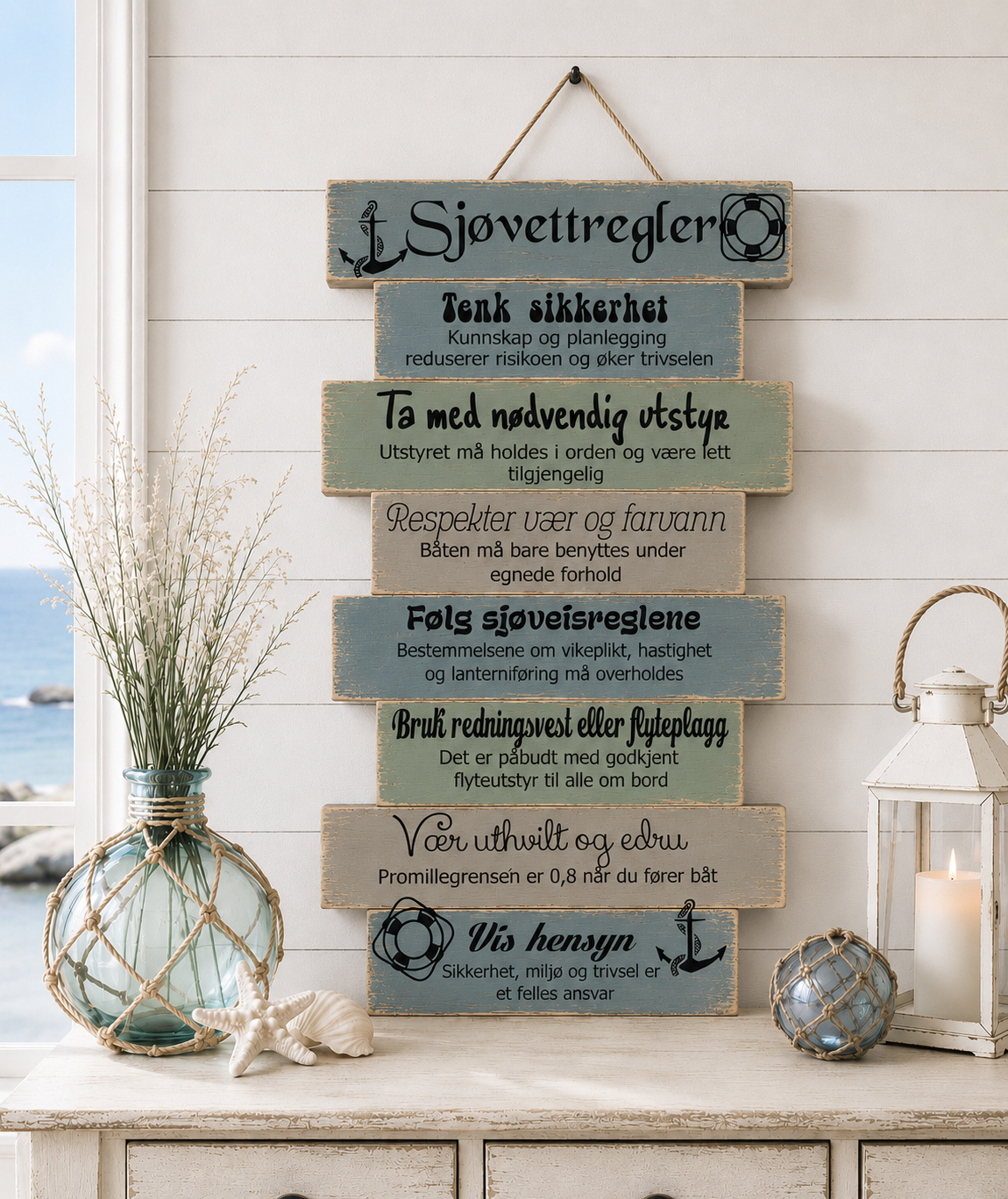 Fjellvettregler og sjøvettregler – treskilt til hytta