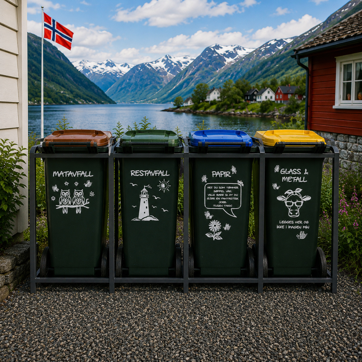 Merker til søppeldunker - koselig og morsomme design