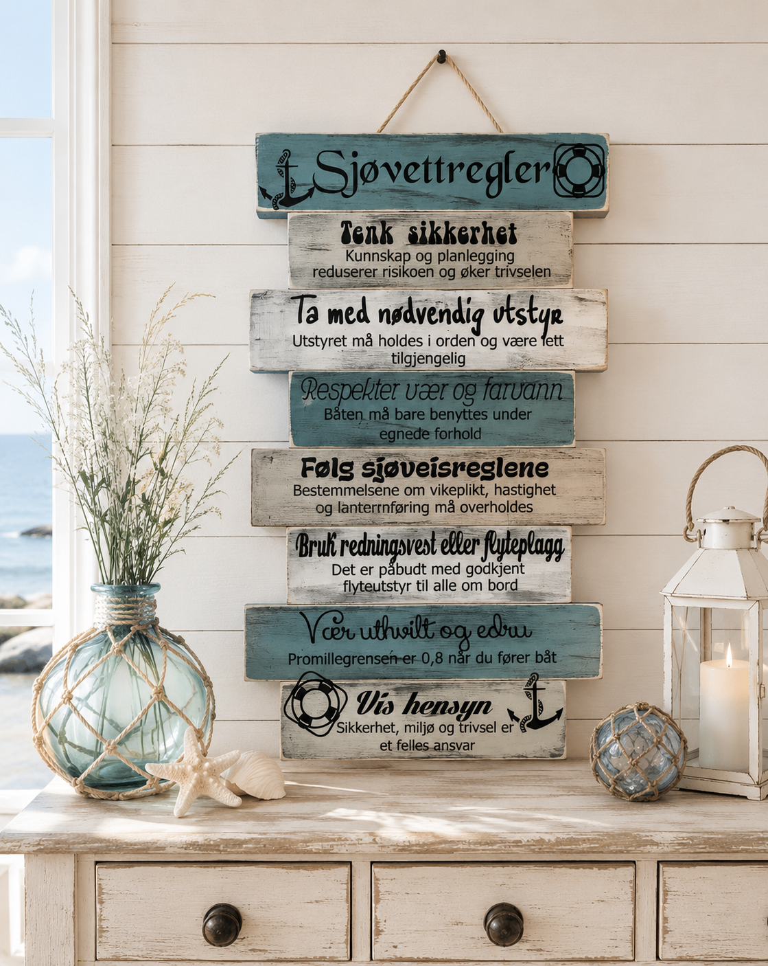 Fjellvettregler og sjøvettregler – treskilt til hytta