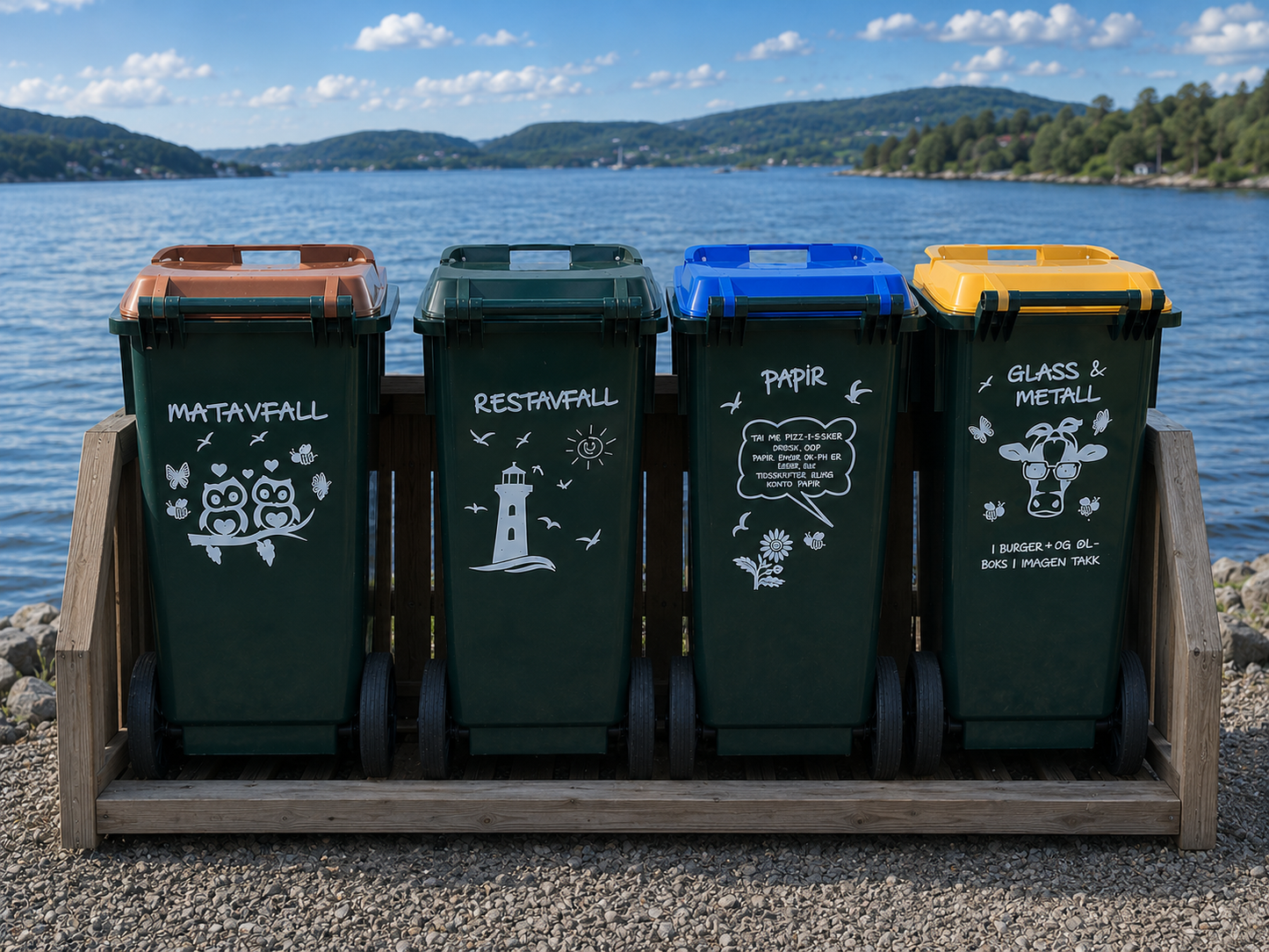 Merker til søppeldunker - koselig og morsomme design