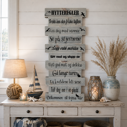 Hytteregler skilt i tre – personlig design