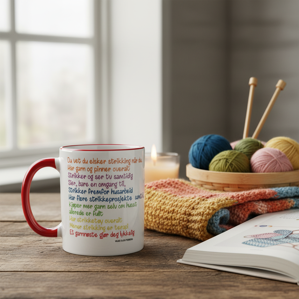 Strikke og heklekopp med fantastisk treffende tekst