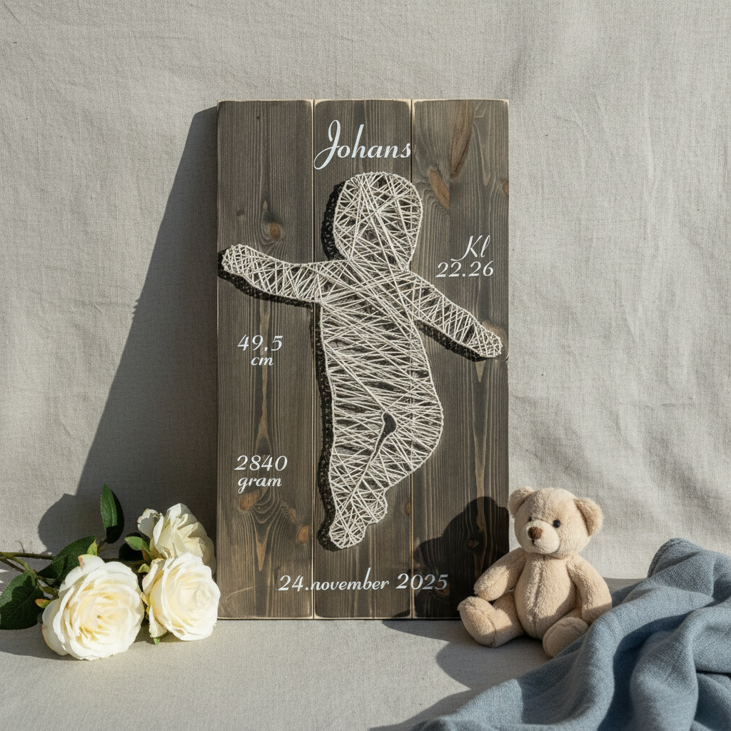 Unik og personlig tråbaby-dekor i ekte størrelse (1:1)