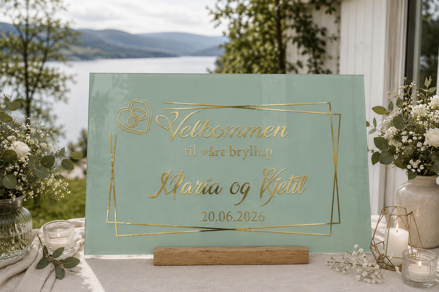 Personlig velkomstskilt i akryl til bryllup, dåp og konfirmasjon