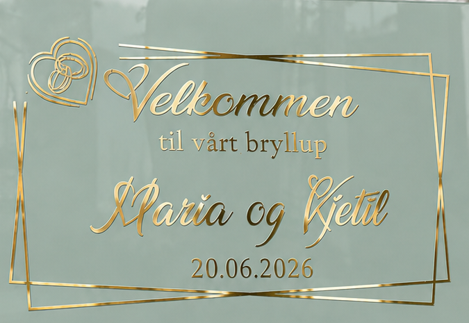 Personlig velkomstskilt i akryl til bryllup, dåp og konfirmasjon